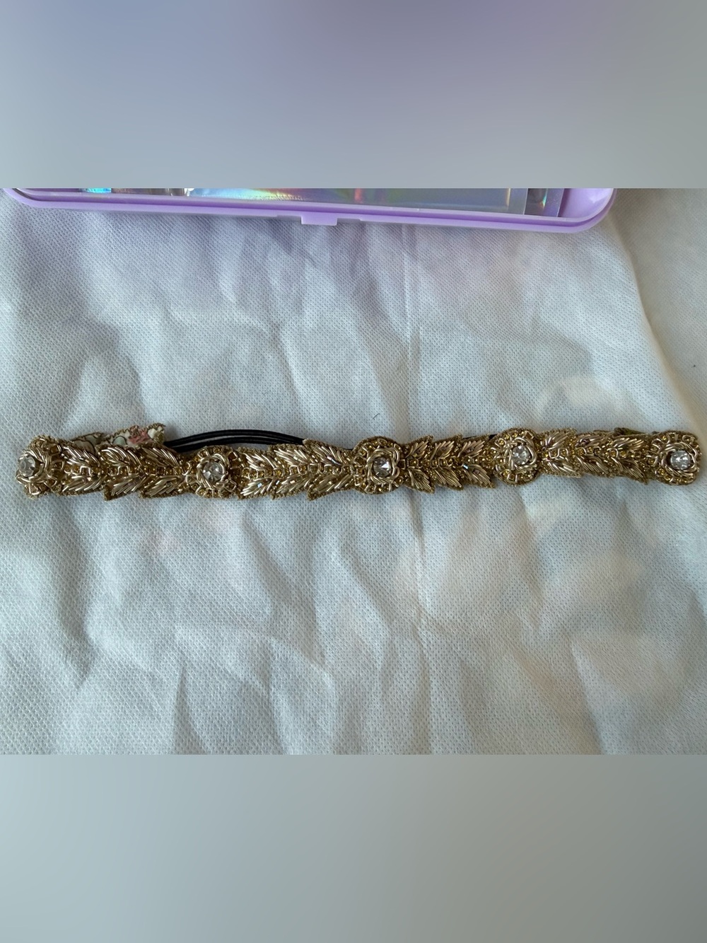 Anthropologie Gold Leaf Crystal Accent Headband